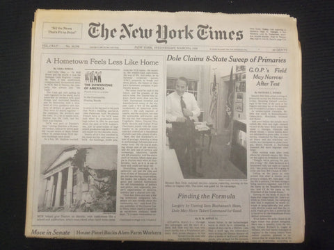 1996 MARCH 6 NEW YORK TIMES NEWSPAPER-DOLE CLAIMS 8-STATE PRIMARY SWEEP- NP 7023
