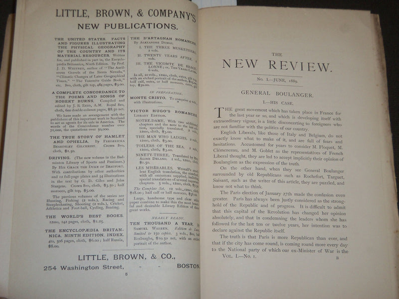 1889 JUNE THE NEW REVIEW MAGAZINE VOLUME 1 NO. 1 EDITED BY A. GROVE - J 2146