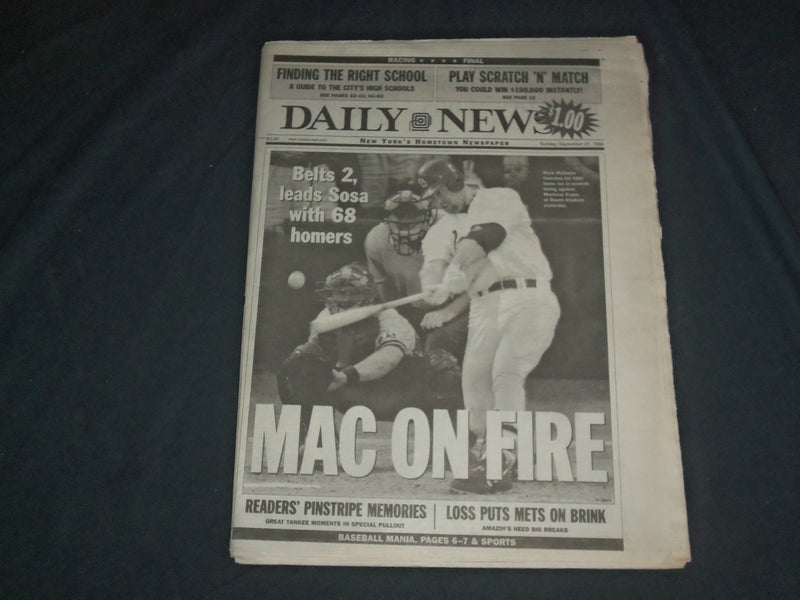1998 SEP 27 NEW YORK DAILY NEWS NEWSPAPER - MARK MCGWIRE HITS 68TH HR - NP 4050