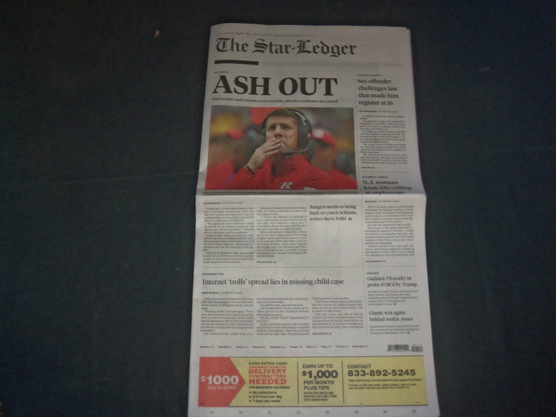 2019 SEP 30 THE STAR-LEDGER NEWSPAPER - RUTGERS FOOTBALL COACH CHRIS ASH FIRED