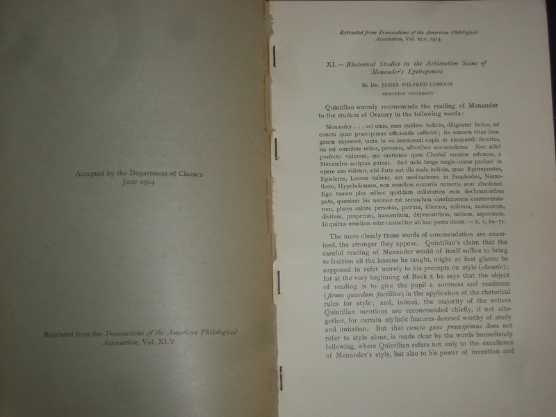 1915 RHETORICAL STUDIES IN ARBITRATION SCENE OF MENANDER'S EPITREPONTES - J 4525