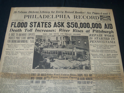 1936 MARCH 23 PHILADELPHIA RECORD NEWSPAPER - FLOOD STATES ASK FOR AID - NT 7250