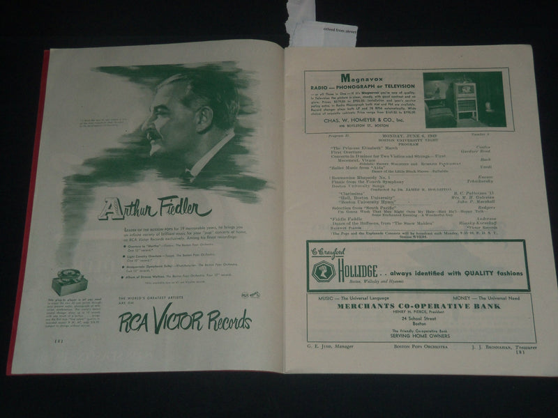 1949 JUNE 6 BOSTON UNIVERSITY NIGHT AT THE POPS SOUVENIR PROGRAM - J 4289