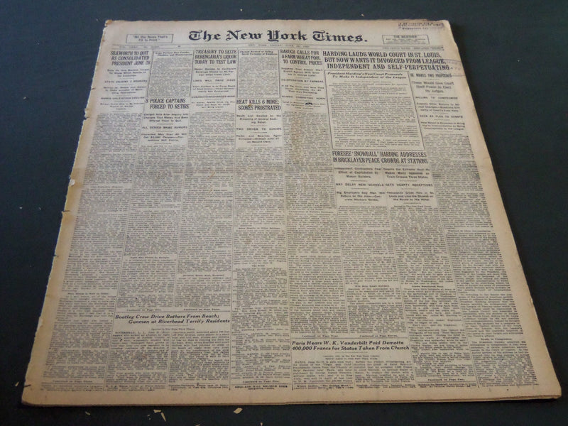 1923 JUNE 22 NEW YORK TIMES - HARDING LAUDS WORLD COURT IN ST. LOUIS - NT 5760