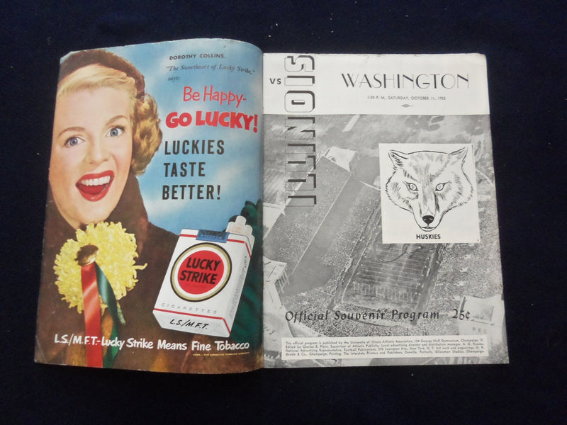 1952 OCTOBER 11 FOOTBALL PROGRAM - UNIV WASHINGTON VS. UNIV ILLINOIS - SP 5454P