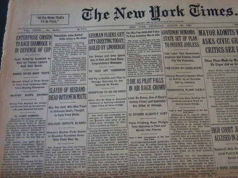 1930 AUGUST 28 NEW YORK TIMES - ENTERPRISE TO RACE SHAMROCK V FOR CUP - NT 5633