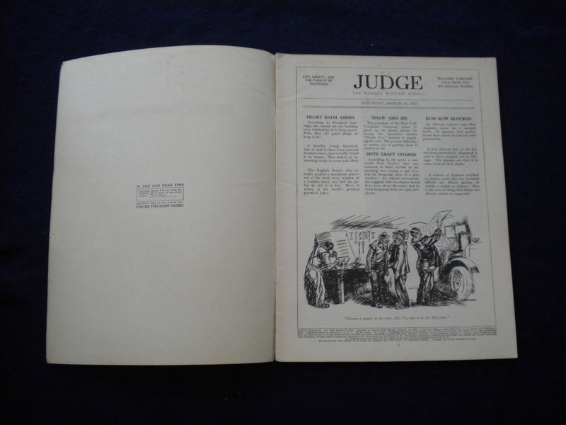 1927 MARCH 19 JUDGE MAGAZINE - THE LATEST DIRT - B 435W
