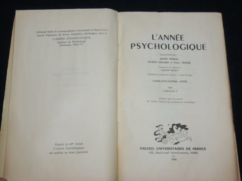 1956 L'ANNEE PSYCHOLOGIQUE FRENCH MAGAZINE ISSUE NO. 2 - J 6573