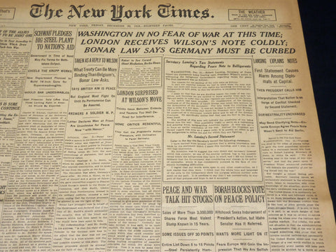 1916 DECEMBER 22 NEW YORK TIMES - WASHINGTON IN NO FEAR OF WAR - NT 8649