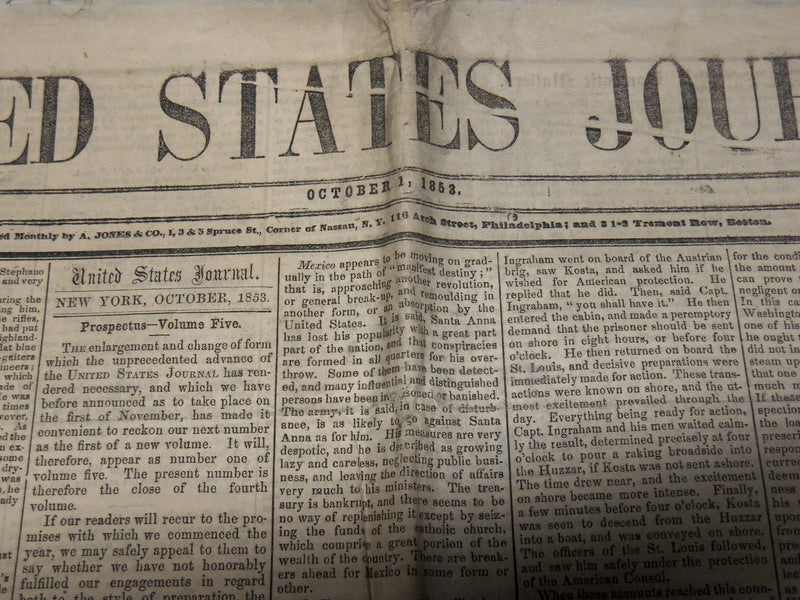 1853 OCT 1 UNITED STATES JOURNAL NEWSPAPER - CHOATE EULOGY ON WEBSTER - NP 3878Q
