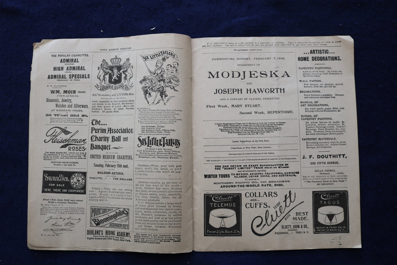 1896-1898 FIFTH AVE THEATRE PROGRAMS - LOT OF 2 - K 1675