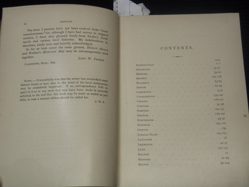 1897 HISTORIC HOUSES AND SPOTS IN CAMBRIDGE MASS. BOOK BY J. W. FREESE - K 2102
