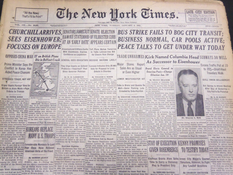 1953 JANUARY 6 NEW YORK TIMES - ROSENBERGS GET STAY - NT 4266