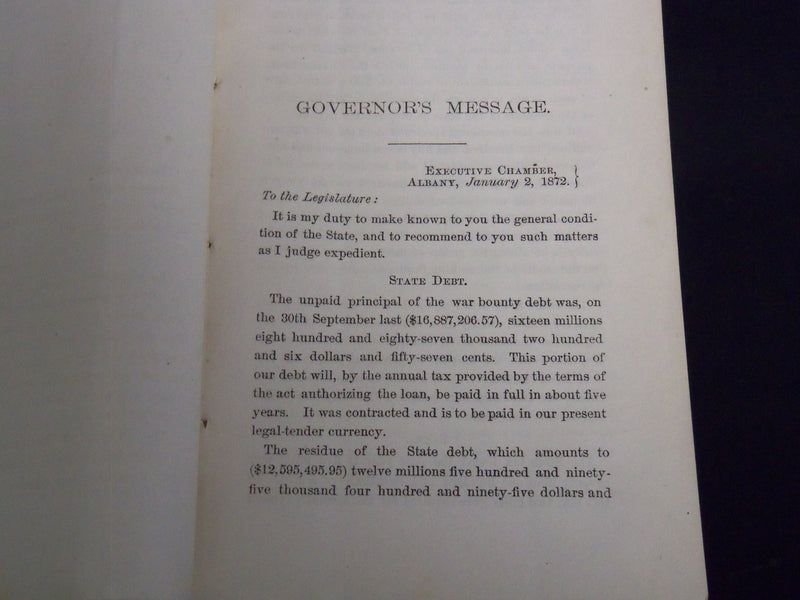 1872 GOVERNOR OF NEW YORK ANNUAL MESSAGE - STATE OF NEW YORK - J 8951