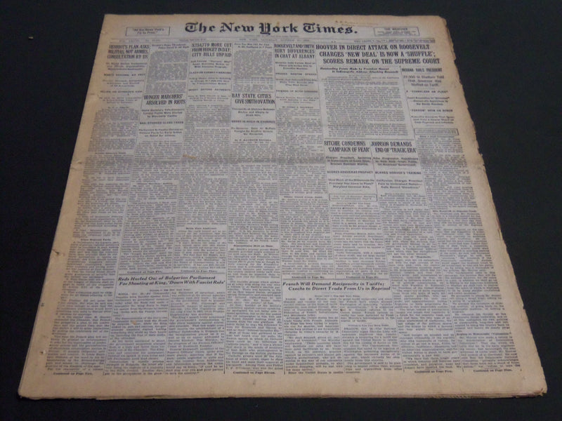 1932 OCTOBER 29 NEW YORK TIMES - HOOVER IN DIRECT ATTACK ON ROOSEVELT - NT 6981