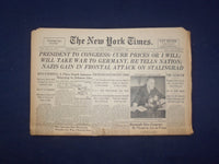 1942 SEP 8 NEW YORK TIMES-PRESIDENT TO CONGRESS: CURB PRICES OR I WILL - NP 6506