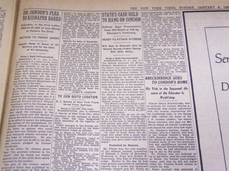 1935 JAN 6 NEW YORK TIMES - CONDON SAY HAUPTMANN MAN WHO GOT RANSOM - NT 1940