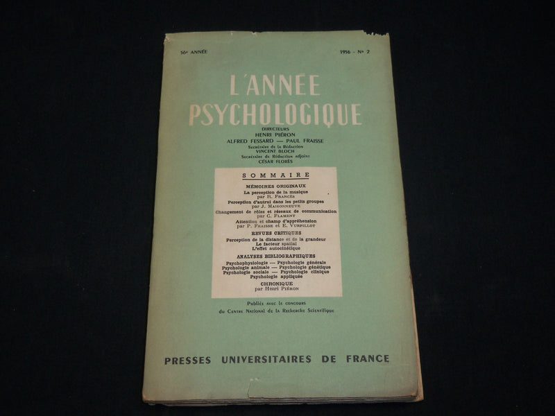 1956 L'ANNEE PSYCHOLOGIQUE FRENCH MAGAZINE ISSUE NO. 2 - J 6573