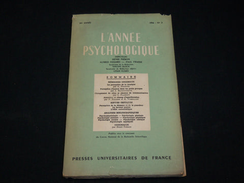 1956 L'ANNEE PSYCHOLOGIQUE FRENCH MAGAZINE ISSUE NO. 2 - J 6573