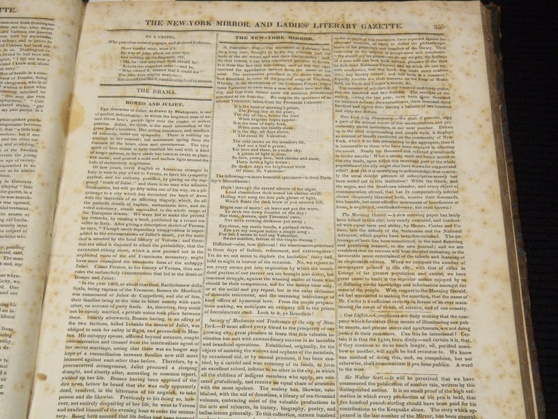 1828-1829 NEW YORK MIRROR AND LADIES GAZETTE BOUND VOLUME - SHELLEY - R 89P