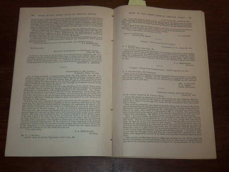 1881 DECEMBER 15 PRESIDENT CHESTER ARTHUR MESSAGE - INDIANS - K 1236