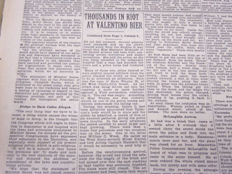 1926 AUGUST 25 NEW YORK TIMES - THOUSANDS RIOT AT VALENTINO BIER - NT 5058