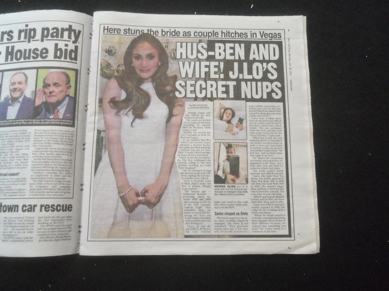 2022 JULY 18 NEW YORK POST NEWSPAPER - JENNIFER LOPEZ AND BEN AFFLECK MARRIED