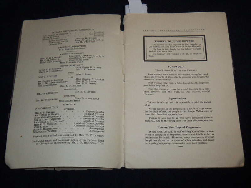 1916 ST. JOSEPH COUNTY PAGEANT PROGRAM - SOUTH BEND INDIANA - J 8735