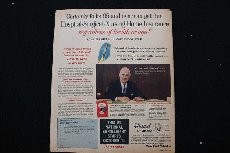 1962 SEPTEMBER 16 PARADE MAGAZINE - HOW TO LIVE TO 100 COVER - E 25626
