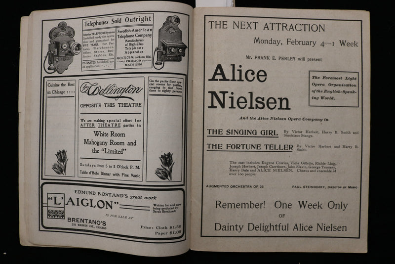 1901 ILLINOIS THEATRE PROGRAMME - ALICE NIELSEN - SARAH BERNHARDT - K 3034