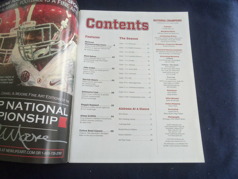 2016 LINDY'S SPORTS PRESENTS MAGAZINE - ALABAMA - 2015 NATL CHAMPIONS - SP 1220N