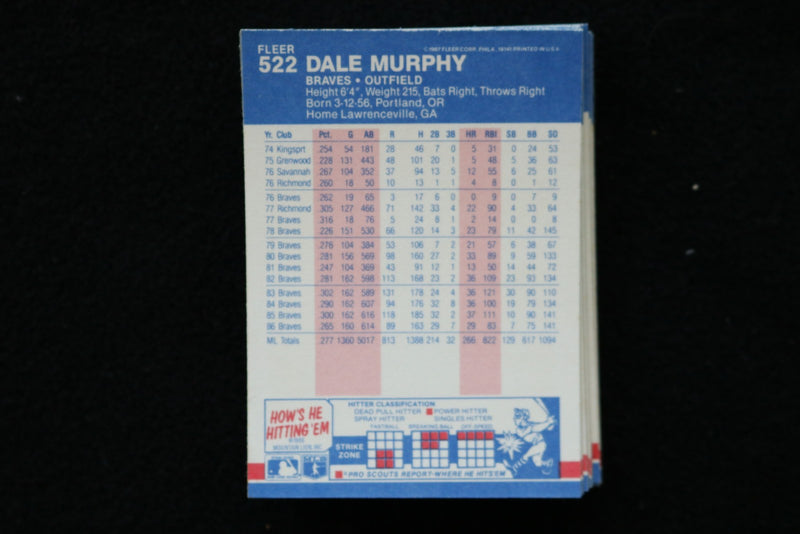 DALE MURPHY 1987 FLEER BASEBALL CARDS - #522 - NM-MT - LOT OF 29 - #38