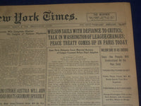 1919 MARCH 6 NEW YORK TIMES - WILSON SAILS WITH DEFIANCE TO CRITICS - NT 9267