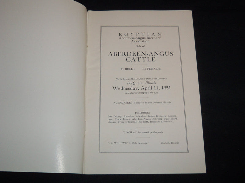 1951 EGYPTIAN ABERDEEN-ANGUS CATTLE SALE CATALOG - DU QUOIN ILLINOIS - J 9096