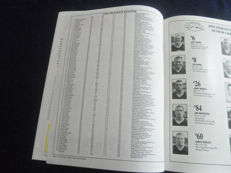 1993 SEPTEMBER 25 FOOTBALL PROGRAM - WIDENER UNIV VS MOROVIAN UNIV - SP 1217X