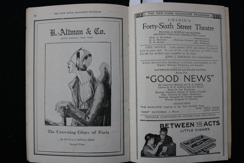 1927 SEP 12 GOOD NEWS PROGRAM - 46TH STREET THEARE - K 2385