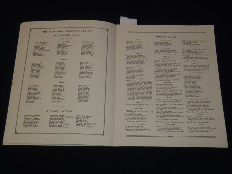 1936 HARTFORD ORATORIO SOCIETY SAMSON AND DELILAH PROGRAM - SAINT-SAENS - K 2053