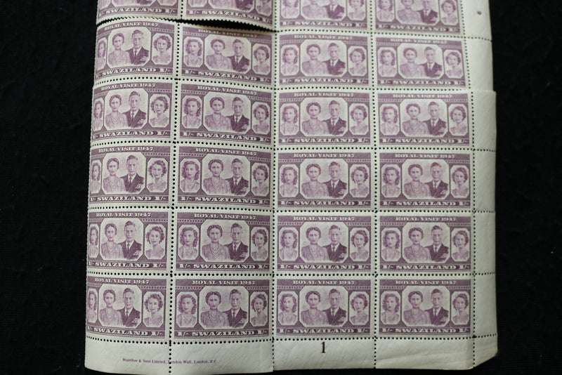 1947 ROYAL VISIT SWAZILAND STAMP - BRITISH - FULL SHEET - 40 STAMPS - K 1791