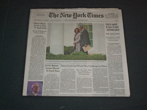 2019 JANUARY 3 NEW YORK TIMES - STANCES HARDEN IN TALKS TO SOLVE SHUTDOWN CRISIS