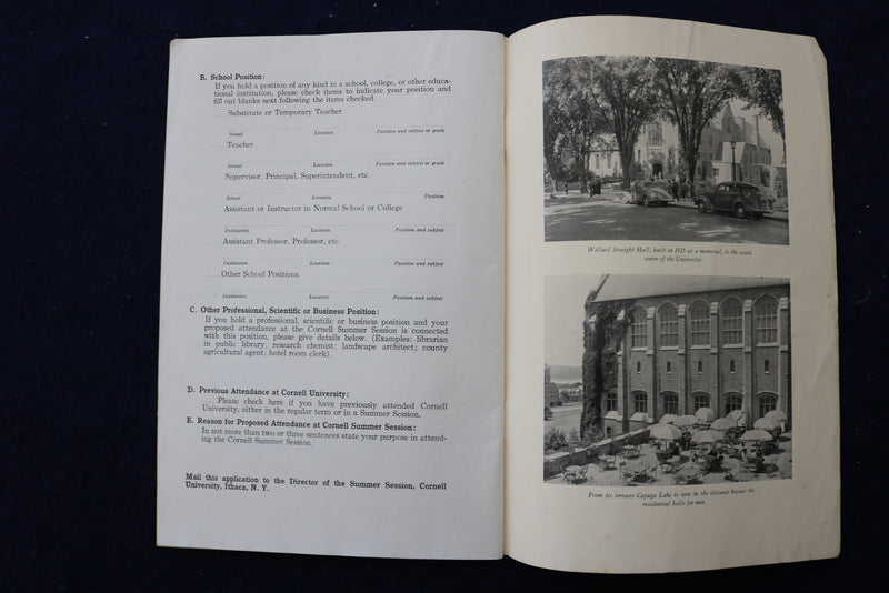 1941 CORNELL UNIVERSITY SUMMER SESSION ANNOUNCEMENT SOFTCOVER BOOK - K 1419