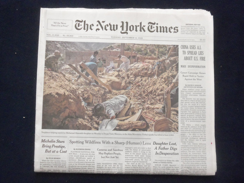 2023 SEPTEMBER 12 NEW YORK TIMES- CHINA USES A.I. TO SPREAD LIES ABOUT U.S. FIRE