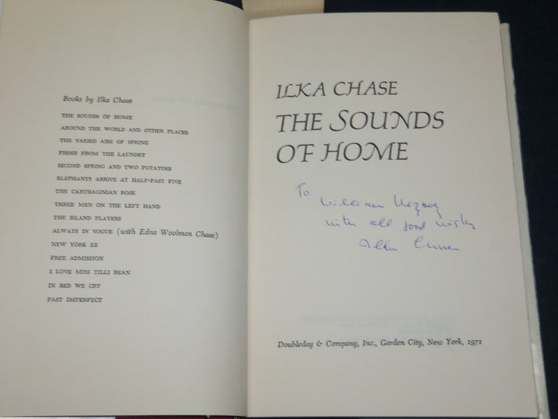 1971 THE SOUNDS OF HOME HARDCOVER BOOK INSCRIBED BY ILKA CHASE -FIRST EDN- D 417
