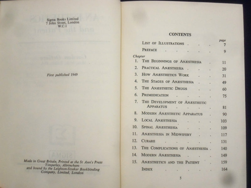 1949 ANAESTHETICS AND THE PATIENT BY GORDON OSTLERE - KD 2760J