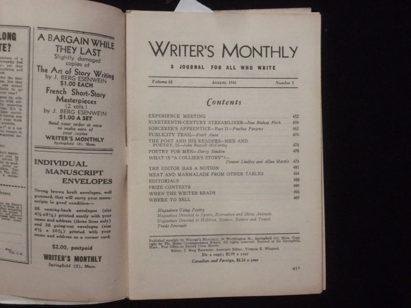 1943 AUGUST & 1945 SEPTEMBER WRITER'S MONTHLY MAGAZINE - LOT OF 2 - K 107