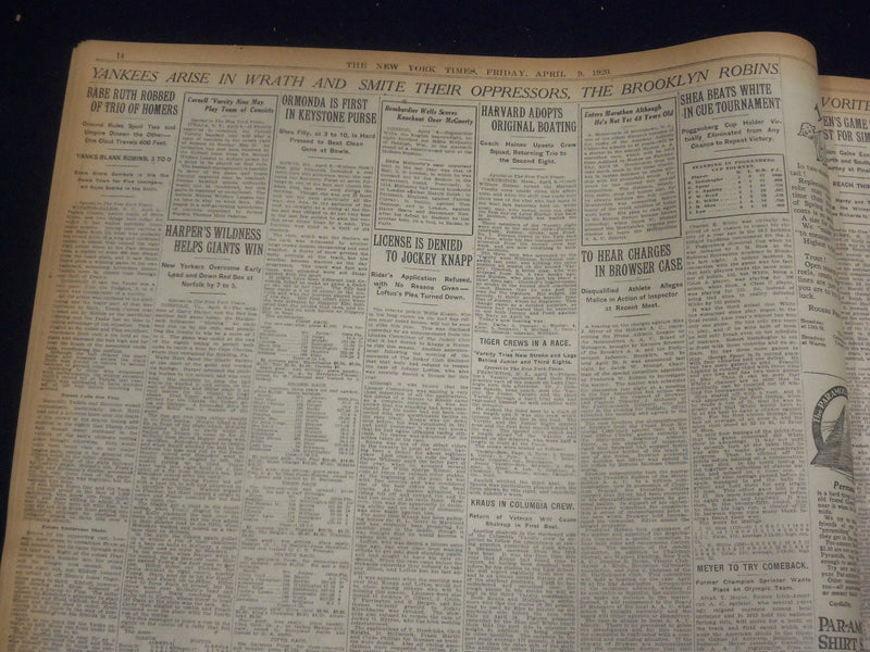 1920 APRIL 9 NEW YORK TIMES - RAIL STRIKE REACHES NEW YORK - NT 8285