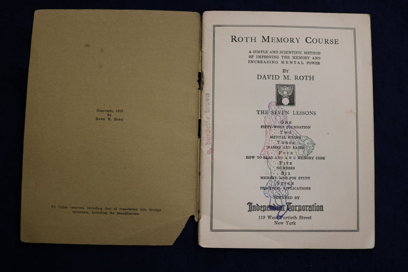 1918 ROTH MEMORY COURSE - SEVEN LESSONS - SOFTCOVER BOOKS - LOT OF 7 - K 1350