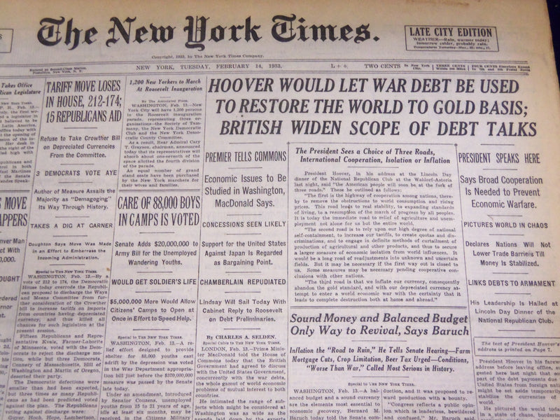 1933 FEBRUARY 14 NEW YORK TIMES - WAR DEBT TO RESTORE GOLD PARIS - NT 3829