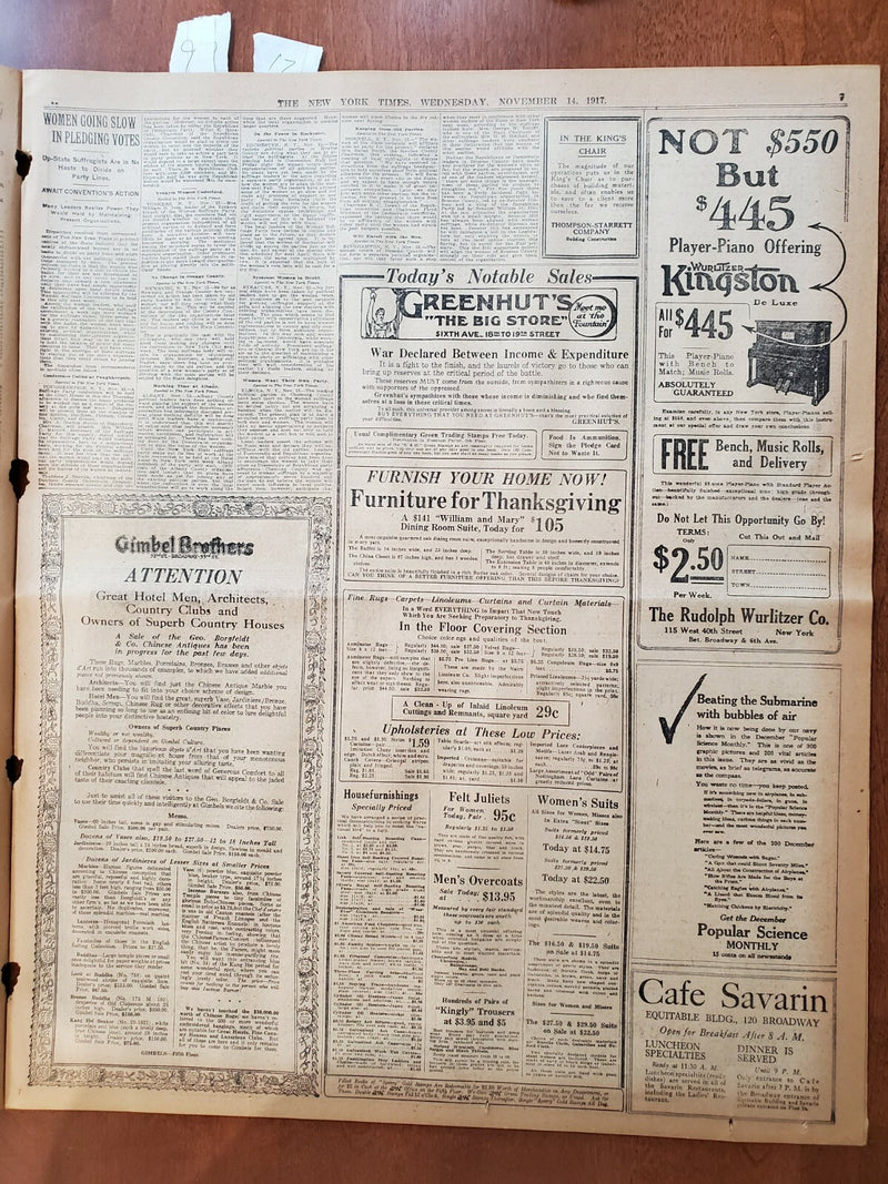 1917 NOVEMBER 14 NEW YORK TIMES - FRENCH CABINET FORCED TO RESIGN - NT 8069