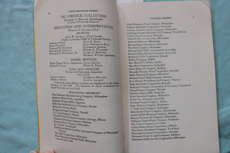 1952 HISTORICAL SOCIETY OF WISCONSIN PROCEEDINGS - SOFTCOVER BOOK - K 3269