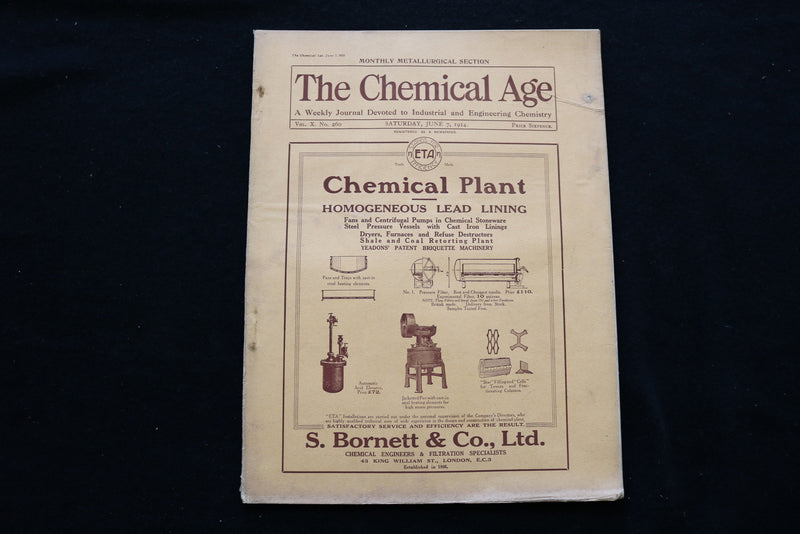 1924 JUNE 7 THE CHEMICAL AGE MAGAZINE - CHEMICAL PLANT COVER - SP 4924V